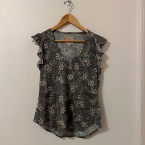 Chaser Floral Ruffle Sleeve Sleeveless Tank Top | Size Medium